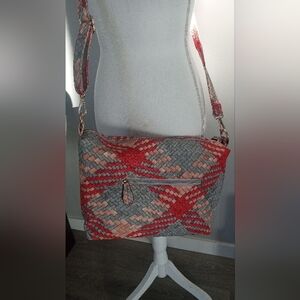 Chic Woven Shoulder Bag - Red and Gray